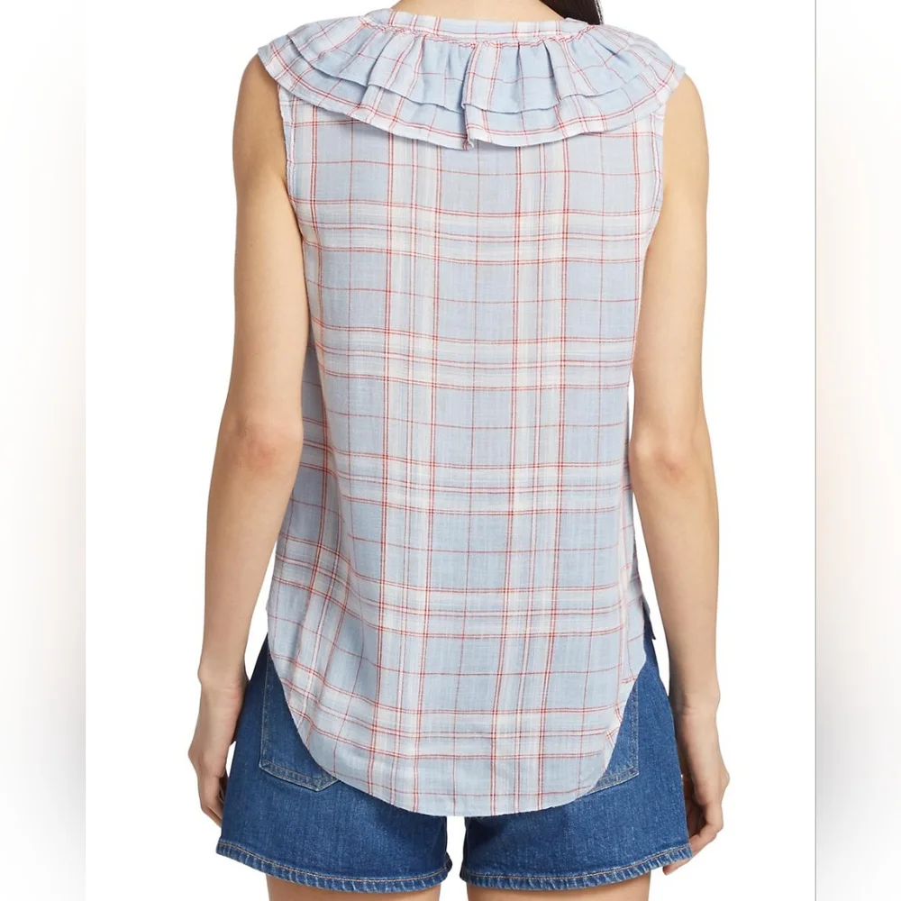 Veronica Beard NWT Size XS Leina Shirt in Vapor Multi, Sleeveless Ruffles Linen - Picture 2 of 14